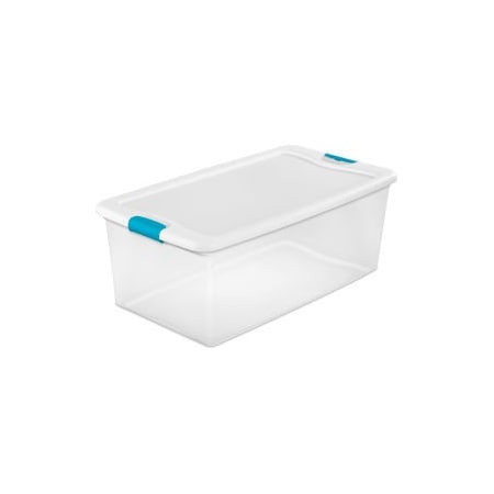 Storage Tote W/ Lid, 26.5 gal, 33-7/8 in L x 18-3/4 in W x 13 in H, Clear, White, Blue, 4 PK